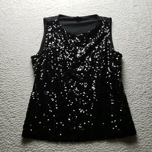 Talbots Tank Top‎ Womens LP Petite Black Scoop Neck Sleeveless Sequin Jersey